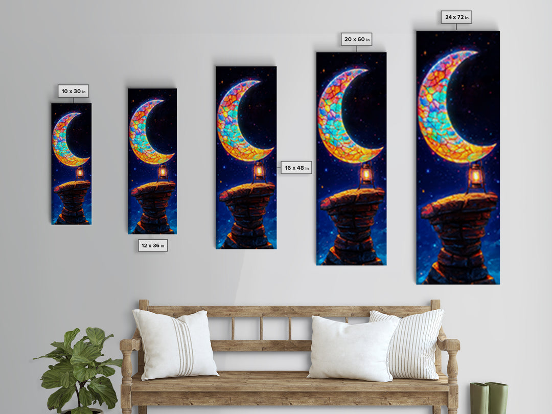 Stained Glass Crescent Moon Wall Art, Celestial Canvas Print, Night Sky Decor, Mystical Wall Decor, Nursery Wall Art, Gift For Her
