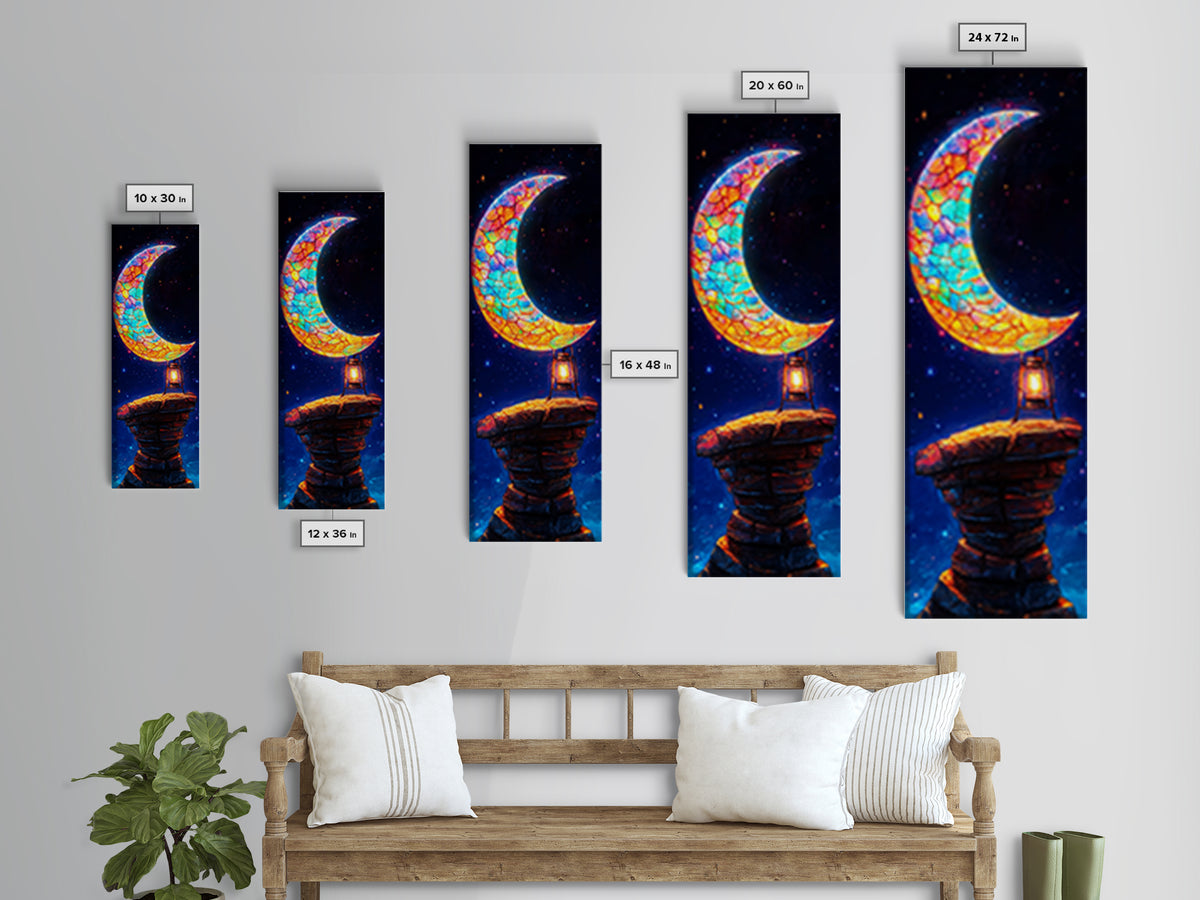 Stained Glass Crescent Moon Wall Art, Celestial Canvas Print, Night Sky Decor, Mystical Wall Decor, Nursery Wall Art, Gift For Her