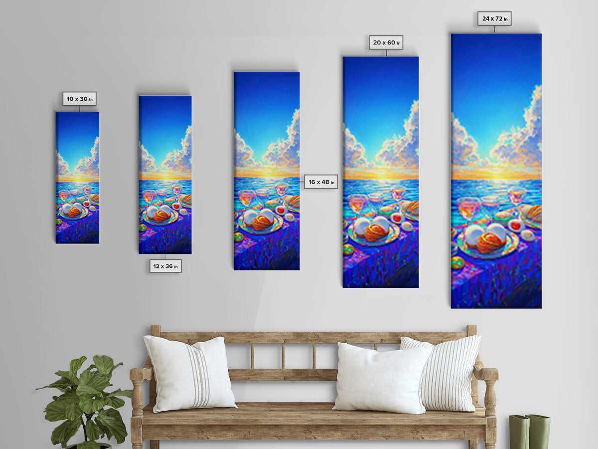 Sunny Seaside Breakfast Table Canvas Print, Coastal Kitchen Wall Art, Beach House Decor, Foodie Gift, Dining Room Prints