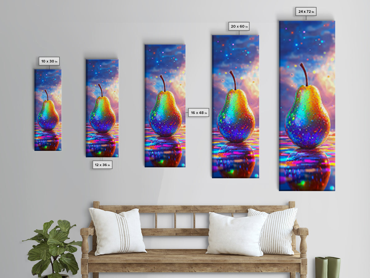 Glowing Rainbow Pear Still Life Canvas Print, Colorful Kitchen Wall Art, Modern Fruit Art Print, Dopamine Decor Gift, Housewarming Gift