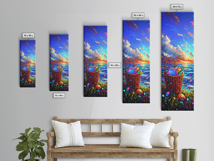 Easter Basket By Ocean Sunset Wall Art, Coastal Seascape Canvas Wall Art, Beach House Decor, Colorful Spring Gift, Housewarming Gift
