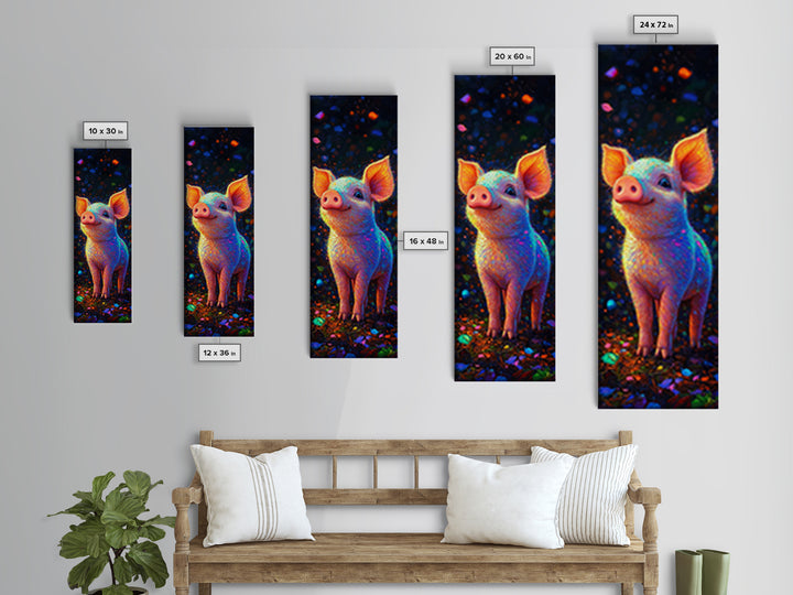 Neon Rainbow Piglet Canvas Print, Cute Animal Wall Art, Whimsical Nursery Decor, Farm Animal Art, Kids Room Decor Gift For Animal Lovers