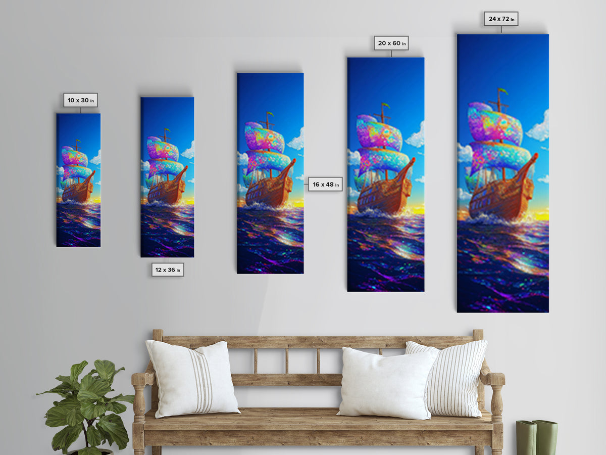 Rainbow Sailing Ship Canvas Print, Nautical Wall Art, Ocean Seascape, Coastal Home Decor, Beach House Living Room Decor Gift For Him