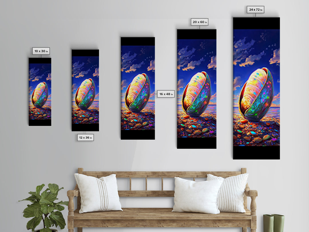 Iridescent Seashell On Pebble Beach Canvas Print, Coastal Wall Decor, Ocean Lover Gift, Beach House Decor, Nautical Art Print