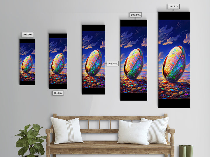 Iridescent Seashell On Pebble Beach Canvas Print, Coastal Wall Decor, Ocean Lover Gift, Beach House Decor, Nautical Art Print