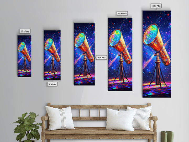 Rainbow Telescope Pointed At Starry Sky Wall Art, Space Canvas Print, Astronomy Decor, Celestial Office Art, Gift For Him
