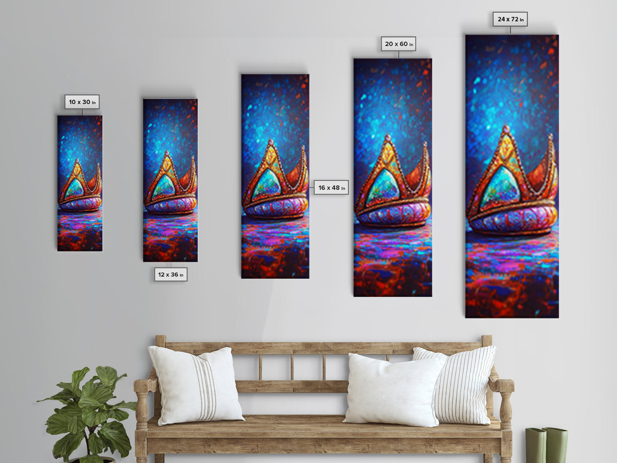 Jeweled Fantasy Crown With Blue Gem Wall Art, Royal Framed Canvas Print, Whimsical Decor, Maximalist Bedroom Art, Gift For Her