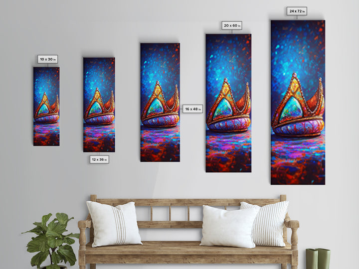 Jeweled Fantasy Crown With Blue Gem Wall Art, Royal Framed Canvas Print, Whimsical Decor, Maximalist Bedroom Art, Gift For Her