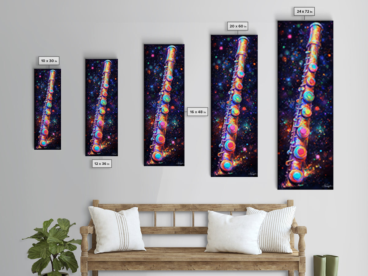 Cosmic Rainbow Flute In Starry Space Wall Art, Music Studio Canvas Print, Music Room Decor, Sci Fi Wall Art, Gift For Him