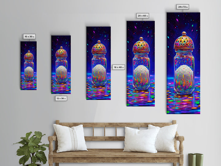 Sparkling Rainbow Salt Shaker Canvas Print, Colorful Kitchen Wall Art, Whimsical Food Decor, Eclectic Dining Room Print Gift