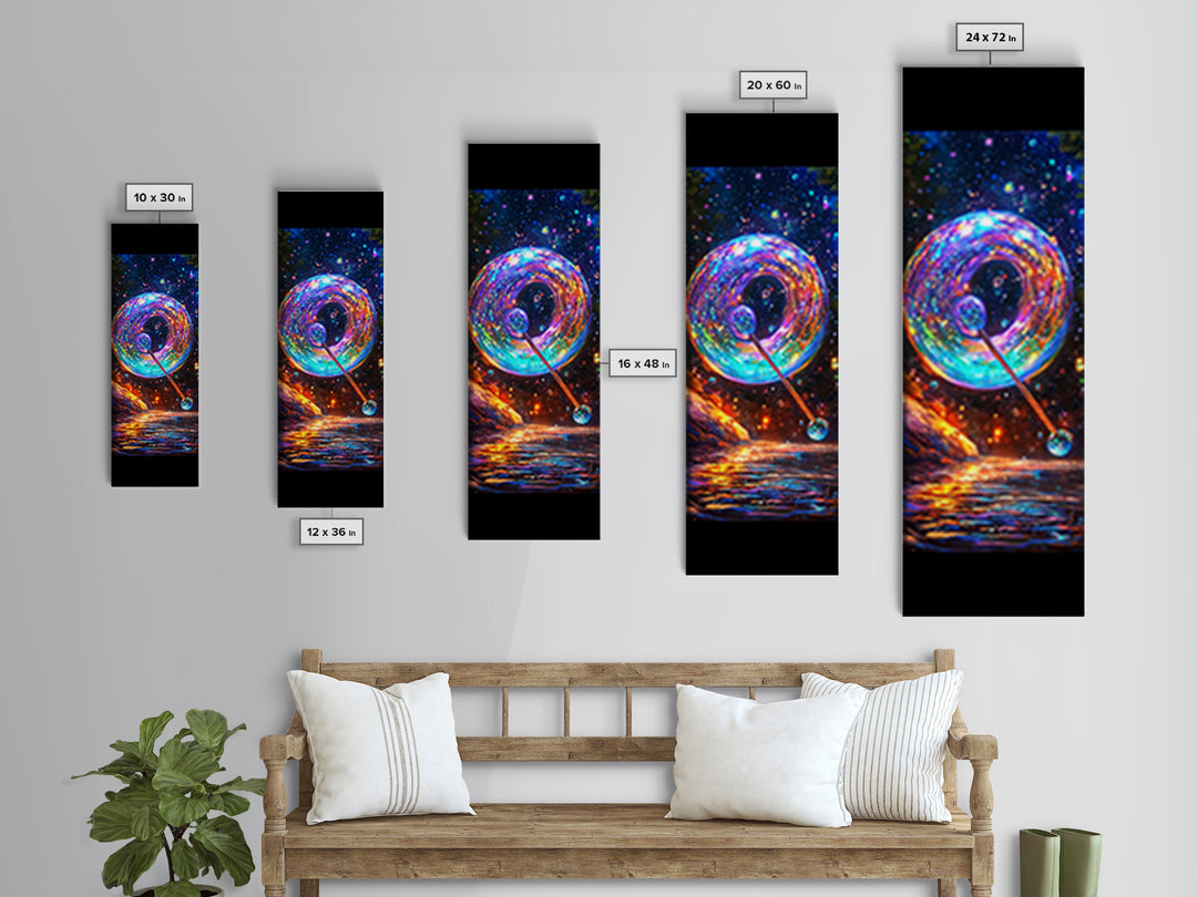 Cosmic Rainbow Bubble Wand Wall Art, Celestial Abstract Art, Psychedelic Space Canvas Print, Whimsical Home Decor Gift For Her