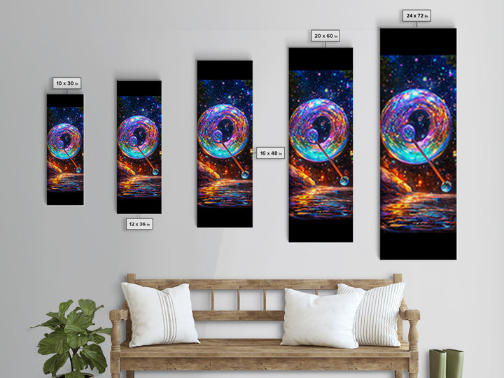 Cosmic Rainbow Bubble Wand Wall Art, Celestial Abstract Art, Psychedelic Space Canvas Print, Whimsical Home Decor Gift For Her