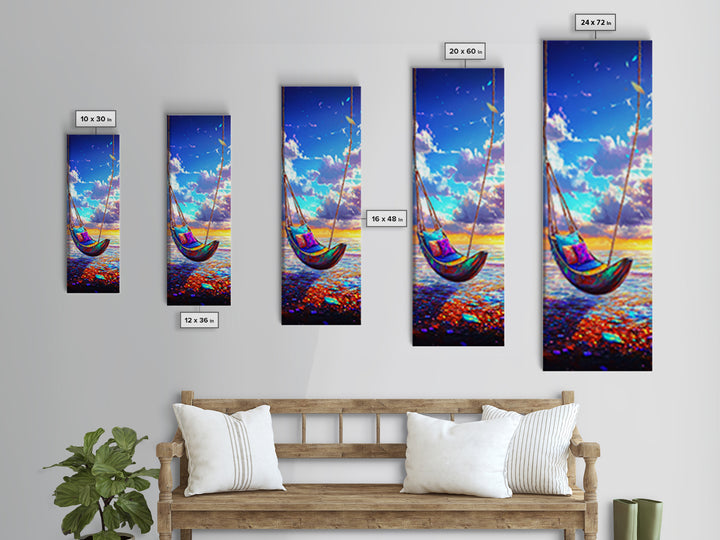 Sunset Ocean Hammock Wall Art, Beach House Decor, Coastal Wall Art Print, Relaxing Seascape For Bedroom And Living Room Decor