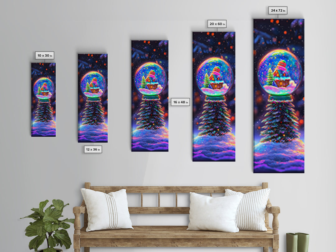 Glowing Snow Globe Cabin On Winter Tree Framed Canvas Print, Christmas Wall Art, Cozy Holiday Decor, Housewarming Gift Idea