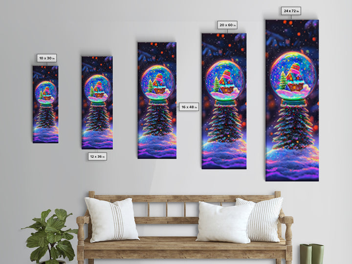 Glowing Snow Globe Cabin On Winter Tree Framed Canvas Print, Christmas Wall Art, Cozy Holiday Decor, Housewarming Gift Idea
