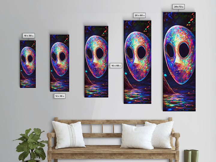 Iridescent Alien Mask By Neon Water Canvas Print, Sci Fi Wall Art, Surreal Fantasy Decor, Gaming Room Wall Decor, Modern Home Decor