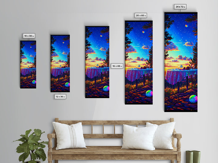 Moonlit Sunset Table With Wine Glasses Framed Canvas Print, Romantic Wall Art, Outdoor Patio Decor, Housewarming Gift, Cozy Home Decor