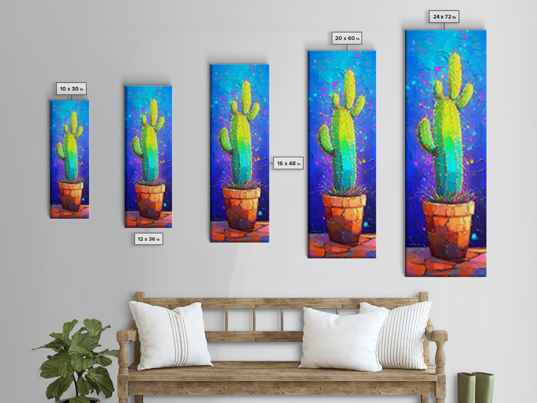 Vibrant Potted Cactus On Blue Wall Canvas Print, Desert Wall Art, Southwestern Decor, Botanical Home Decor, Cactus Lover Gift