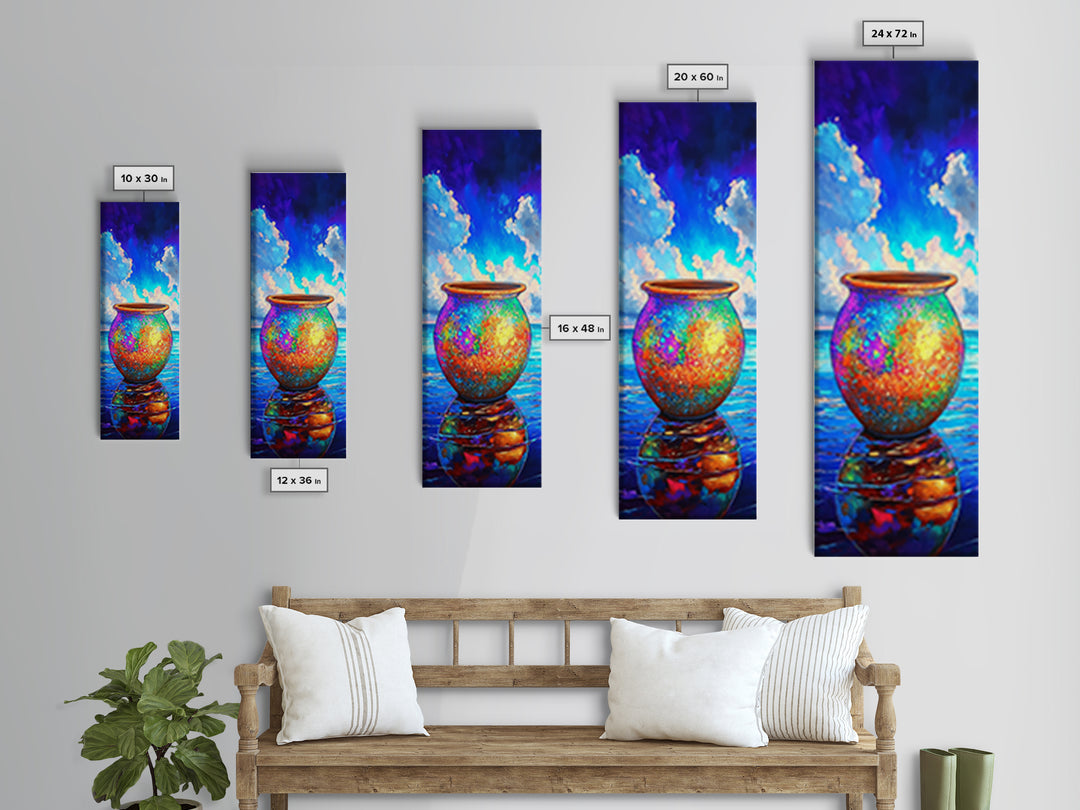 Rainbow Ceramic Pot By Ocean Sky Canvas Print, Coastal Wall Art, Colorful Beach Decor, Seascape Art Print, Housewarming Gift