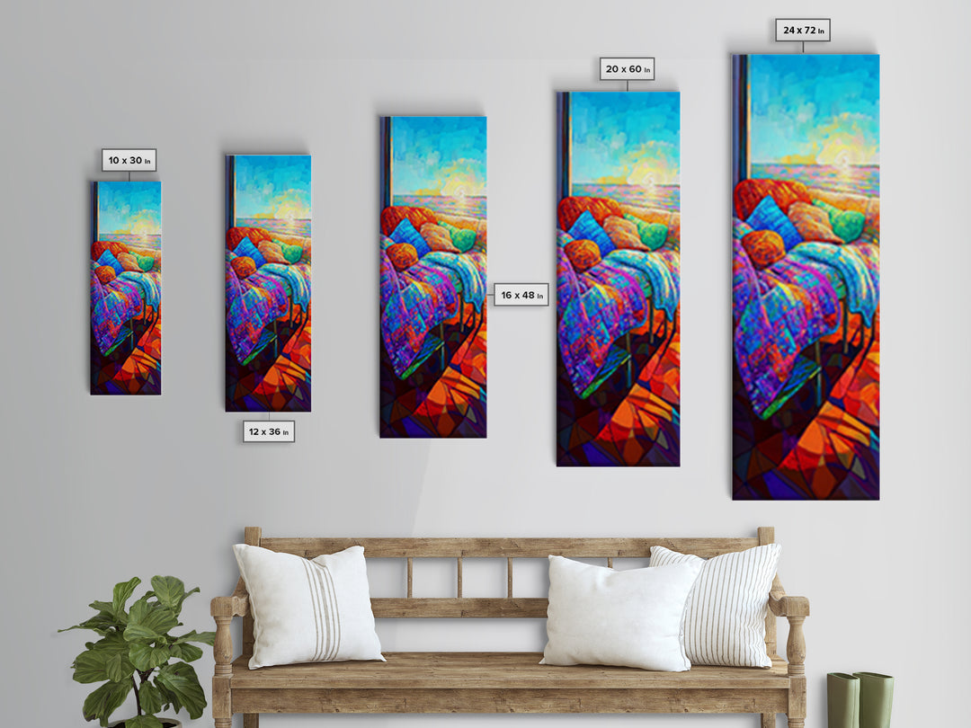 Colorful Seaside Sofa At Sunset Canvas Print, Coastal Wall Art, Boho Living Room Decor, Cozy Bedroom Art, Housewarming Gift