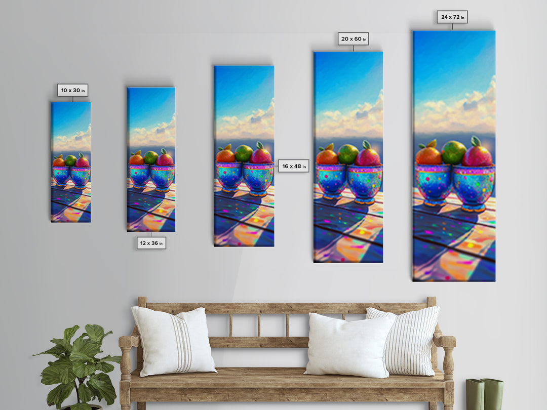 Citrus Fruit Cups By Sunny Ocean Canvas Print, Colorful Kitchen Wall Art, Coastal Home Decor, Tropical Dining Room Print