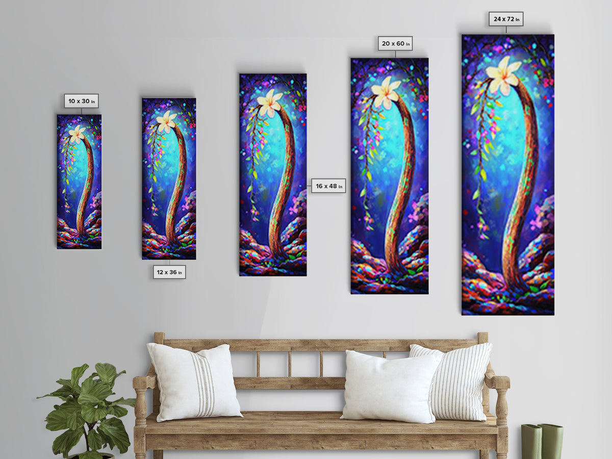 Curved Vine With White Blossom Framed Canvas Print, Botanical Wall Art, Whimsical Floral Decor, Fairy Tale Nature Home Gift