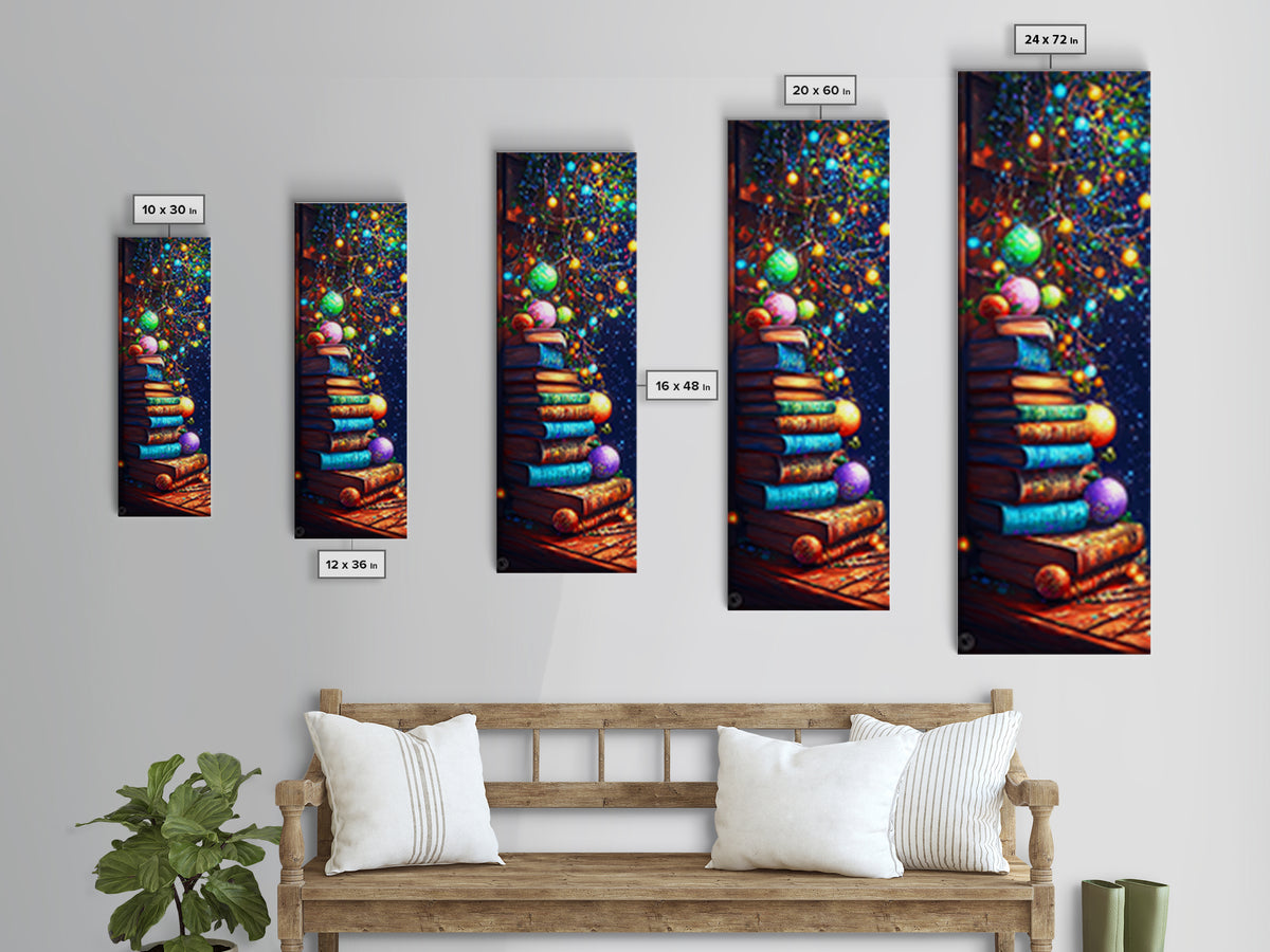 Stacked Books Christmas Tree Wall Art, Cozy Library Canvas Print, Bookish Decor, Holiday Home Decor, Housewarming Gift, Christmas Gift