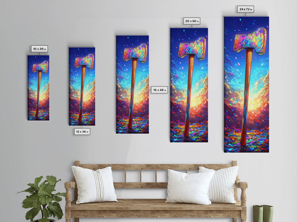 Vibrant Axe In Sunset Sky Canvas Print, Rustic Cabin Decor, Masculine Wall Art, Garage Decor, Gift For Him, Outdoor Adventure Home Decor