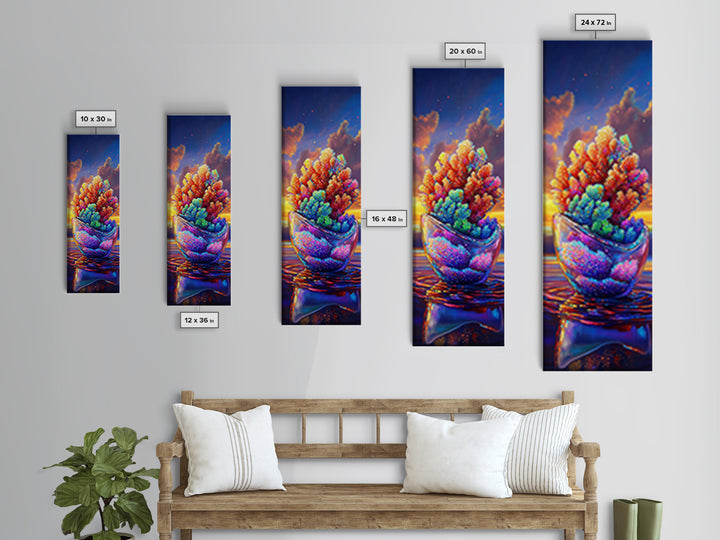 Rainbow Coral In Glass Bowl Framed Canvas Print, Marine Life Wall Art, Coastal Home Decor, Ocean Nursery Art, Sea Life Gift