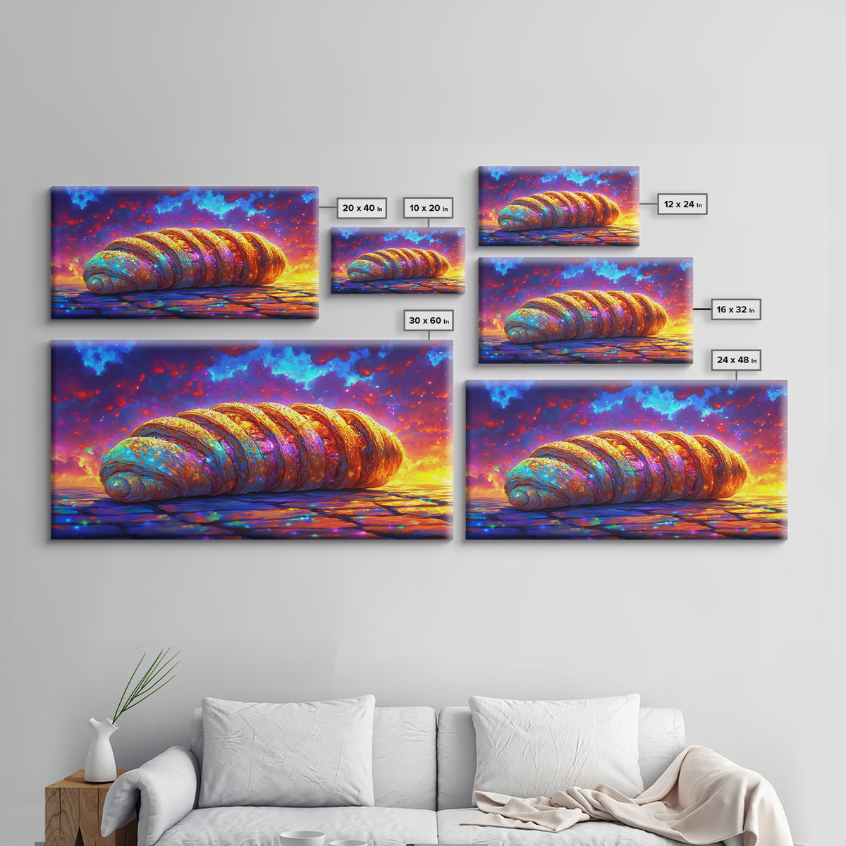 Golden Croissant Pastry At Dramatic Sunset Canvas Print, Bakery Wall Art, French Kitchen Decor, Foodie Gift, Cafe Poster