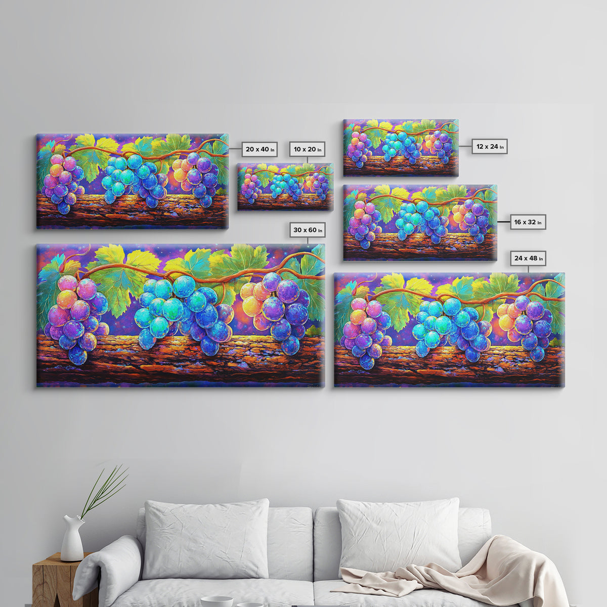 Vibrant Grapes On Vine Canvas Print, Fruit Wall Art, Kitchen Wall Art, Winery Decor, Colorful Botanical Art Print, Dining Room Prints