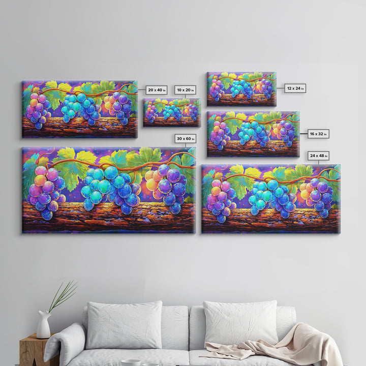 Vibrant Grapes On Vine Canvas Print, Fruit Wall Art, Kitchen Wall Art, Winery Decor, Colorful Botanical Art Print, Dining Room Prints