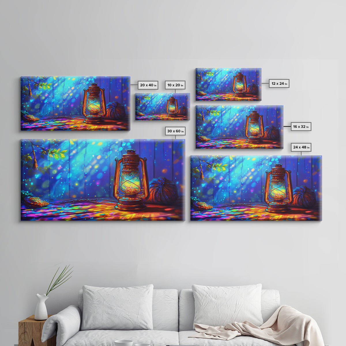 Glowing Camping Lantern In Blue Forest Canvas Print, Rustic Cabin Wall Art, Cozy Wall Decor, Nature Art, Outdoor Decor, Camping Gift