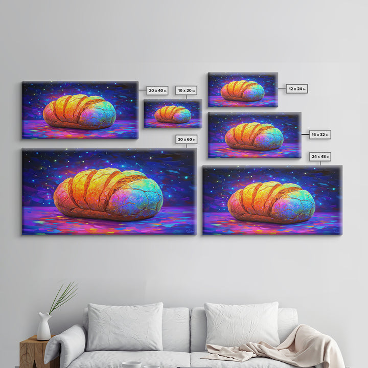 Glowing Croissant Pastry Under Starry Sky Canvas Print, Bakery Wall Art, Kitchen Decor, French Patisserie Gift For Foodie