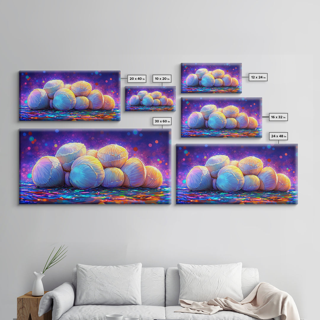 Pearlescent Seashell Cluster Wall Art, Coastal Beach House Decor, Ocean Life Canvas, Nautical Bathroom Art Gift For Her Home Decor