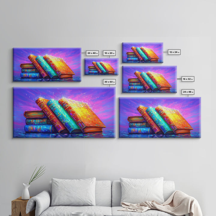 Vibrant Stacked Antique Books Canvas Print, Cozy Library Wall Art, Book Lover Gift, Reading Nook Decor, Home Office Decor