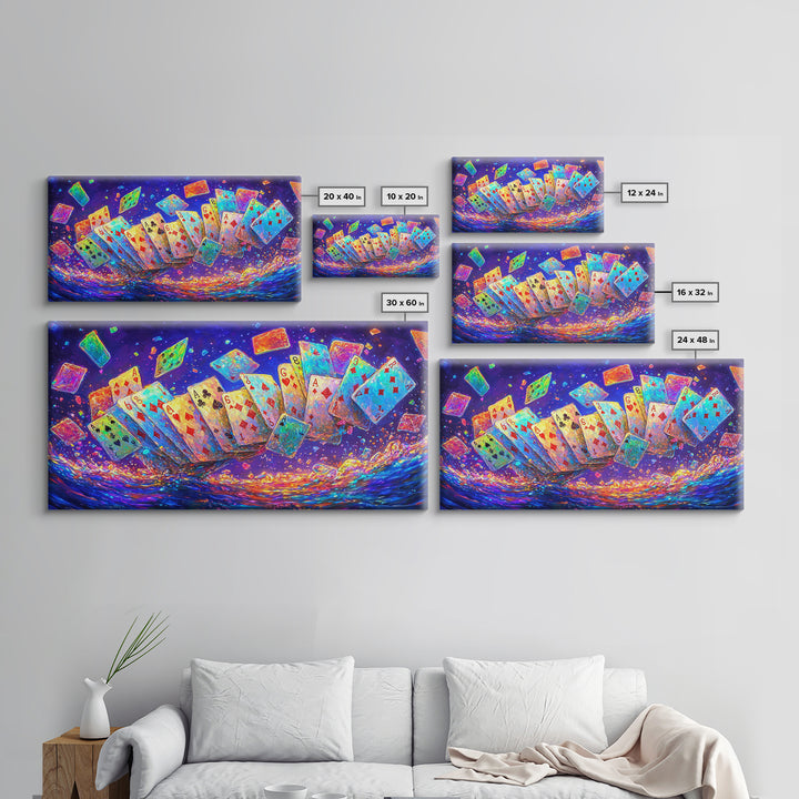 Exploding Neon Playing Cards Canvas Print, Game Room Wall Art, Poker Wall Art, Man Cave Decor, Maximalist Home Decor Gift