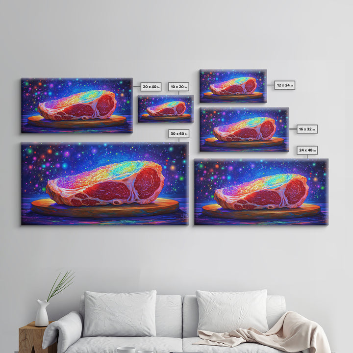 Rainbow Steak On Wooden Board Canvas Print, Bold Food Wall Art, Kitchen Decor, Restaurant Poster, Gift For Chef Or Foodie