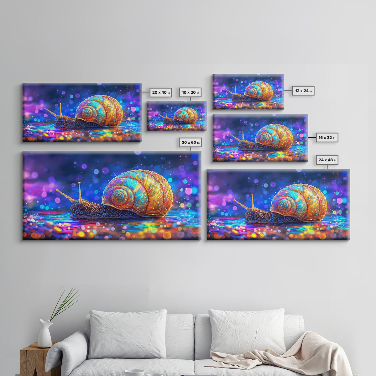 Glowing Rainbow Snail On Wet Ground Wall Art, Whimsical Animal Art Print, Nature Wall Art, Dopamine Decor, Unique Gift For Her