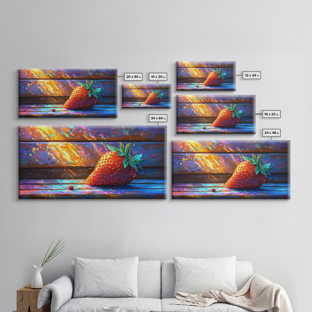 Sunlit Strawberry Still Life Canvas Print, Kitchen Wall Art, Fruit Art, Rustic Home Decor, Colorful Dining Room Print, Gift