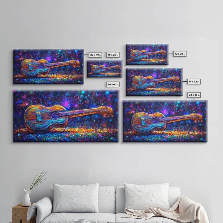 Rainbow Acoustic Guitar Canvas Print, Music Studio Wall Art, Colorful Music Lover Gift, Psychedelic Modern Home Decor, Art Print