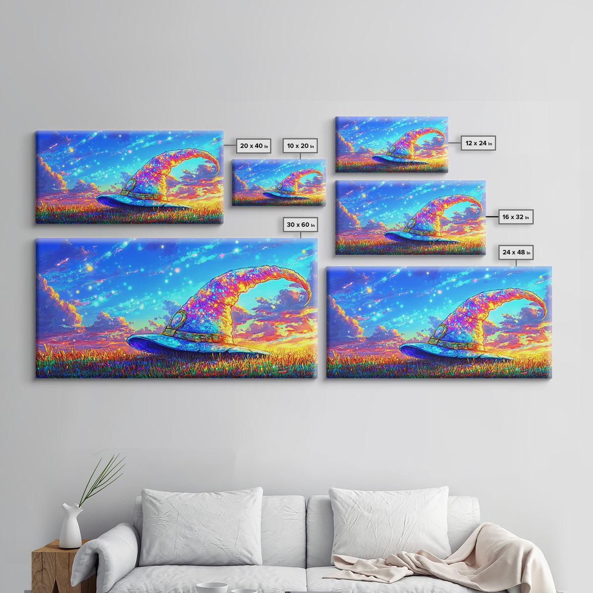 Sparkling Wizard Hat Under Starry Sky Magical Wall Art, Whimsical Fantasy Decor, Witchy Celestial Art Print, Gift For Her