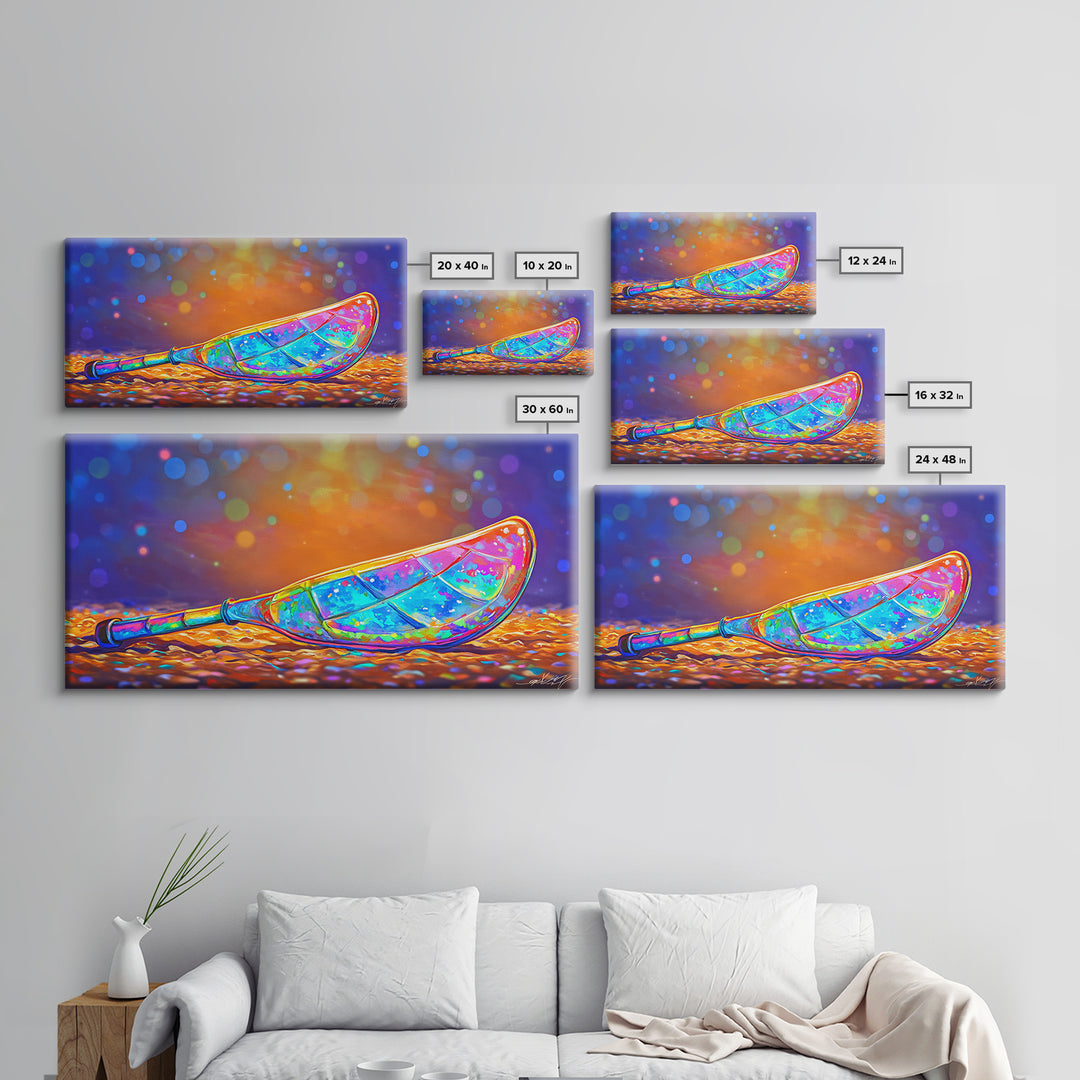 Stained Glass Canoe Paddle Wall Art, Colorful Coastal Canvas, Nautical Decor, Lake House Gift, Vibrant Beach House Print