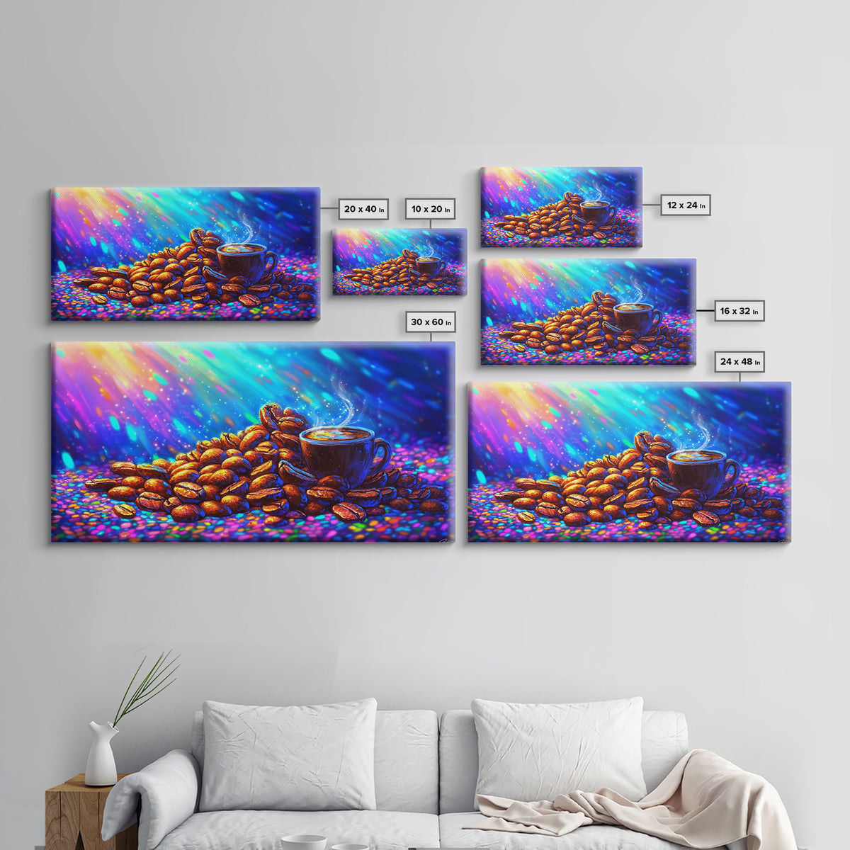 Steaming Coffee Cup With Roasted Beans Canvas Print, Coffee Bar Wall Art, Kitchen Decor, Cafe Poster Gift For Coffee Lover