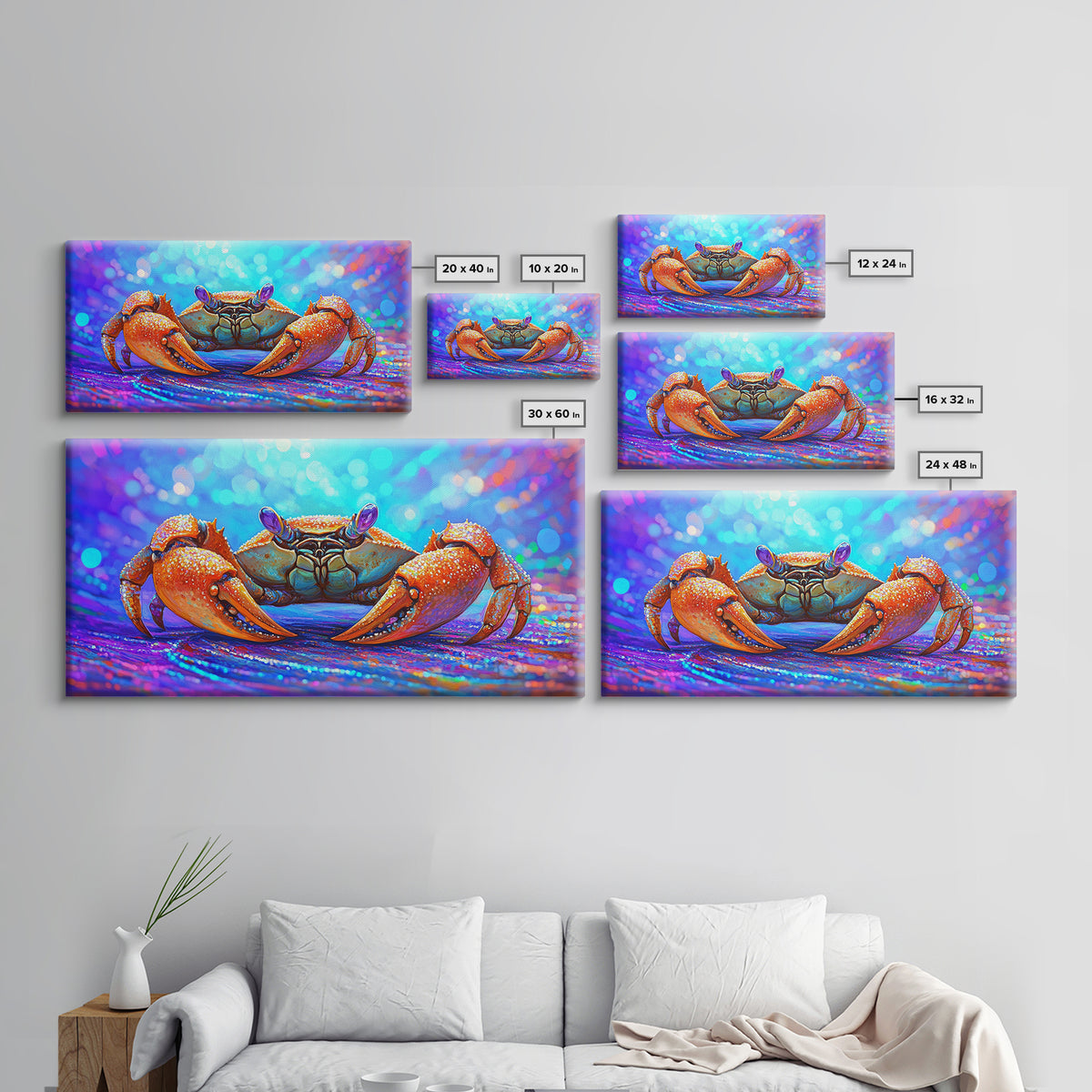Vibrant Orange Crab On Sparkling Ocean Sand Canvas Print, Coastal Wall Art, Sea Life Decor, Beach House Decor, Ocean Animal Art
