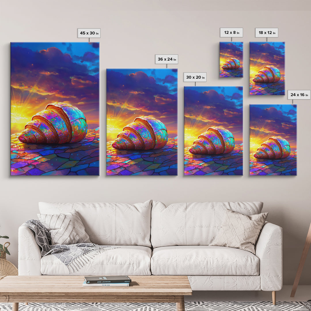 Iridescent Seashell Sunset Framed Canvas Print, Coastal Wall Art, Beach House Decor, Ocean Art Print, Colorful Seascape Gift