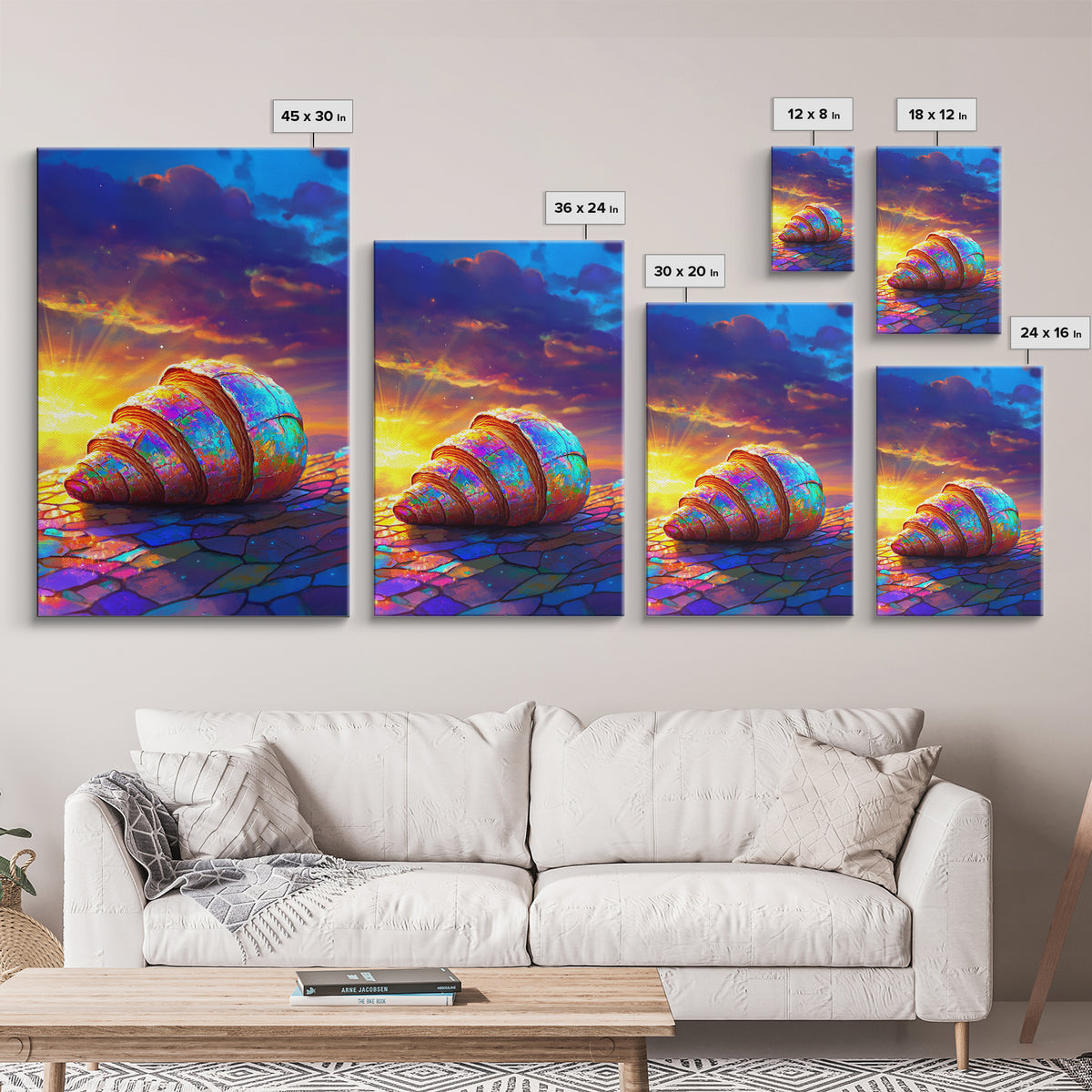 Iridescent Seashell Sunset Framed Canvas Print, Coastal Wall Art, Beach House Decor, Ocean Art Print, Colorful Seascape Gift