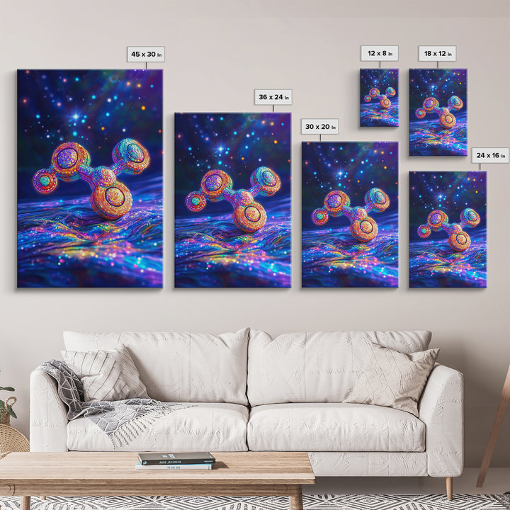 Glowing Rainbow Molecule Science Wall Art, Futuristic Space Art Print, Cyberpunk Decor, Medical Office Decor, Gift For Him