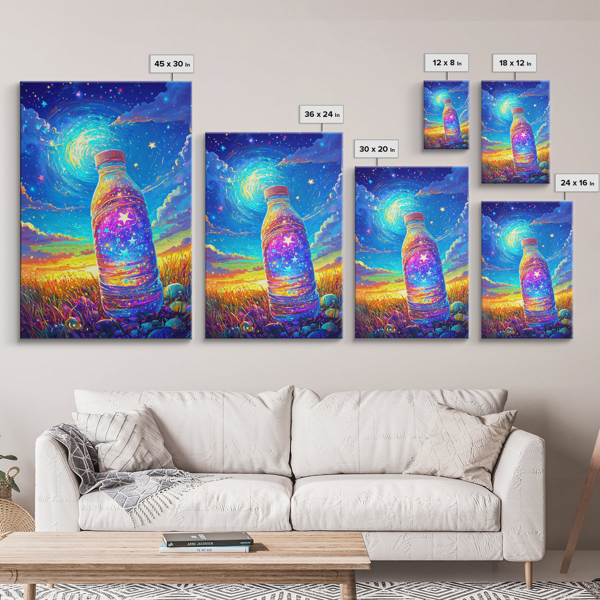 Starry Galaxy Bottle Wall Art, Whimsical Celestial Landscape, Colorful Nursery Decor, Kids Room Art, Magical Fantasy Print