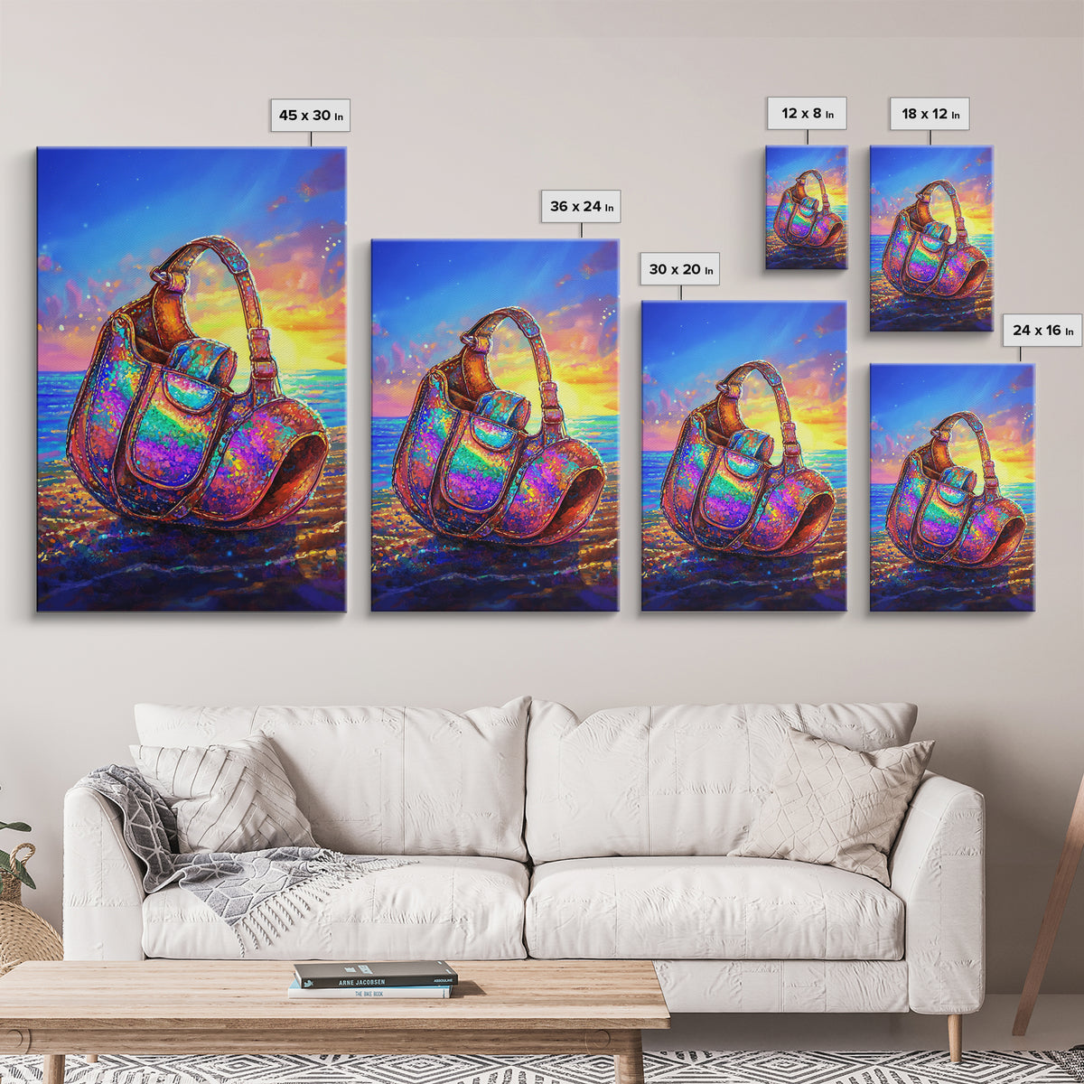 Iridescent Headphones On Sunset Beach Canvas Print, Music Studio Wall Art, Ocean Decor, Gamer Room Decor, Gift For Him, Art Gift